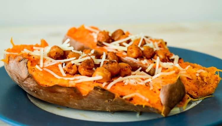 Crispy Chickpea Stuffed Sweet Potatoes