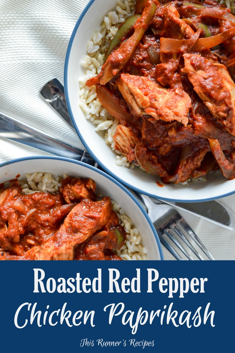 Healthy Roasted Red Pepper Chicken Paprikash - with options to prep ahead of time for an easy weeknight meal!
