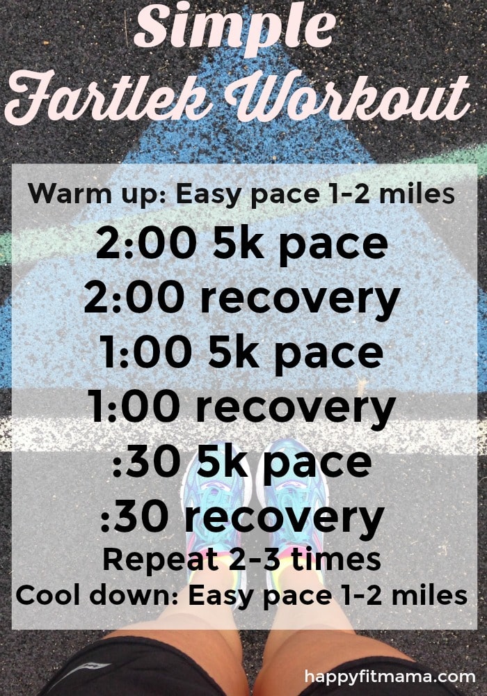 Pick up the pace with this simple Fartlek Workout to increase your running speed. happyfitmama.com
