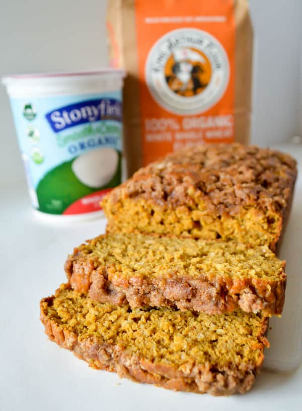 One Bowl Whole Wheat Pumpkin Bread made with Stonyfield yogurt and King Arthur Flour #stonyfield #stonyfieldblogger