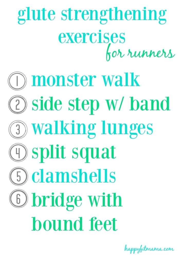 Stay injury free or rehab an injury with these glute strengtghening exercises for runners happyfitmama.com