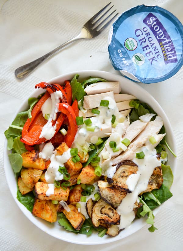 Spiced Chicken Salad with Creamy Greek Yogurt Dressing #StonyfieldBlogger
